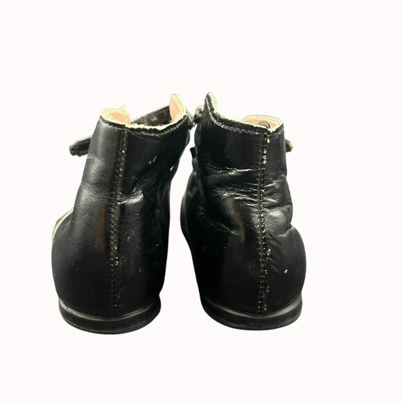 Vintage Childrens Girls Shoes Black Leather Ankle Boots Lace Up Side Buckle 1940 - Picture 4 of 7